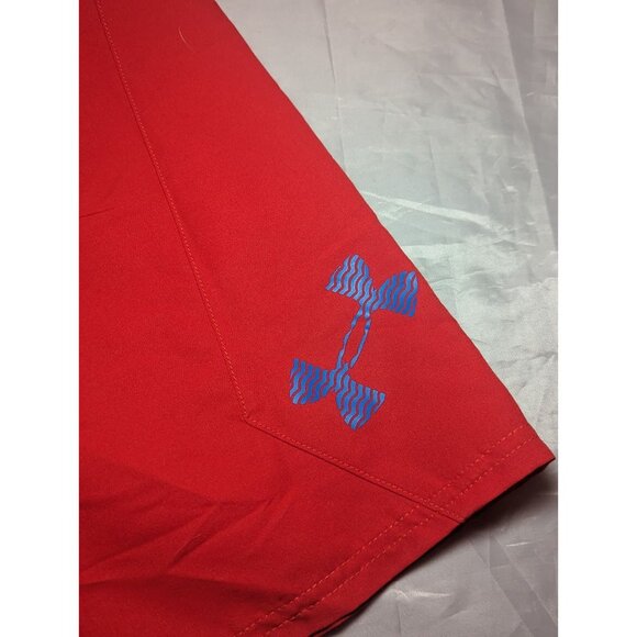 Under Armour Rigid Boardshorts Swim Trunks Solid Red Logo Size 26 Loose - Picture 2 of 12